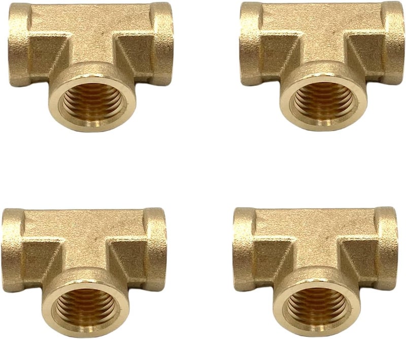 Bumugufu 4 Pcs 1/4" NPT Tee Brass Pipe Fittings, 1/4" x1/4" x1/4" Female NPT 3 Way T-Connector for Air, Propane, Oil and Natural Gas - Image 3